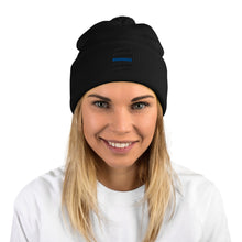 Load image into Gallery viewer, Black Embroidered Pom-Pom Beanie
